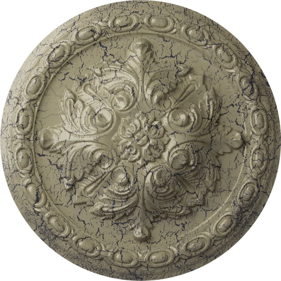 Ekena Millwork 11 3/8"OD x 2"P Acanthus Ceiling Medallion, Hand-Painted Castle Stone Crackle