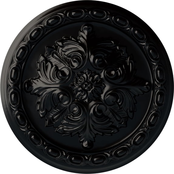 Ekena Millwork 11 3/8"OD x 2"P Acanthus Ceiling Medallion, Hand-Painted Jet Black