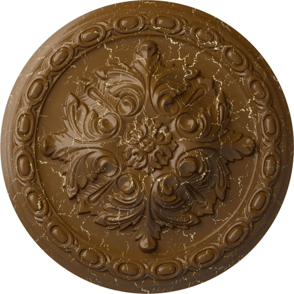 Ekena Millwork 11 3/8"OD x 2"P Acanthus Ceiling Medallion, Hand-Painted Smokey Topaz Crackle