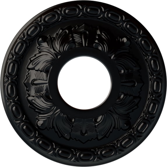 Ekena Millwork 11 3/8"OD x 3 5/8"ID x 1 1/8"P Leaf Ceiling Medallion (Fits Canopies up to 4 3/4"), Hand-Painted Jet Black