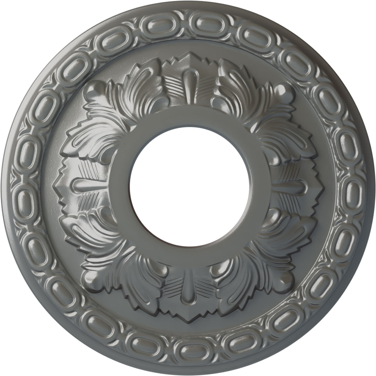Ekena Millwork 11 3/8"OD x 3 5/8"ID x 1 1/8"P Leaf Ceiling Medallion (Fits Canopies up to 4 3/4"), Hand-Painted Silver - image 1 of 5