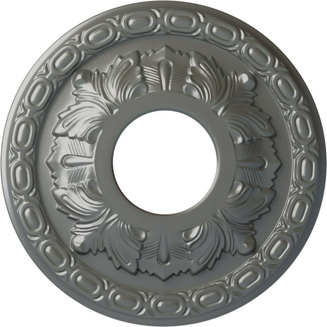 Ekena Millwork 11 3/8"OD x 3 5/8"ID x 1 1/8"P Leaf Ceiling Medallion (Fits Canopies up to 4 3/4"), Hand-Painted Silver