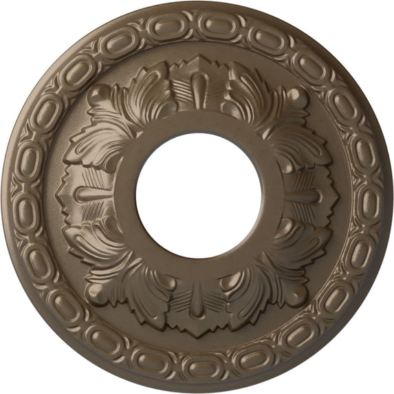 Ekena Millwork 11 3/8"OD x 3 5/8"ID x 1 1/8"P Leaf Ceiling Medallion (Fits Canopies up to 4 3/4"), Hand-Painted Warm Silver