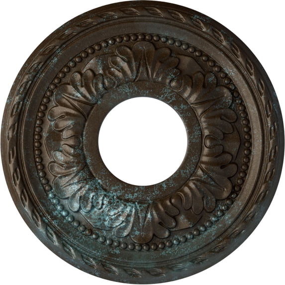 Ekena Millwork 11 3/8"OD x 3 5/8"ID x 7/8"P Palmetto Ceiling Medallion (Fits Canopies up to 4 1/2"), Hand-Painted Bronze Blue Patina
