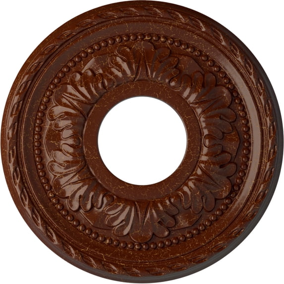 Ekena Millwork 11 3/8"OD x 3 5/8"ID x 7/8"P Palmetto Ceiling Medallion (Fits Canopies up to 4 1/2"), Hand-Painted Burnished Mahogany Crackle