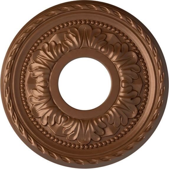 Ekena Millwork 11 3/8"OD x 3 5/8"ID x 7/8"P Palmetto Ceiling Medallion (Fits Canopies up to 4 1/2"), Hand-Painted Polished Copper
