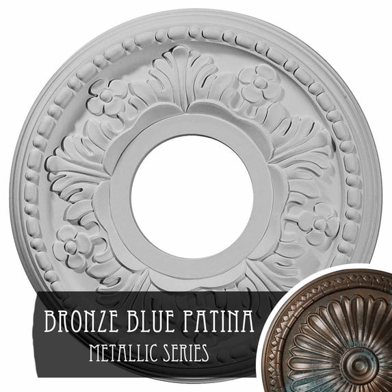 Ekena Millwork 11 7/8"OD x 3 5/8"ID x 7/8"P Helene Ceiling Medallion (Fits Canopies up to 5 1/4"), Hand-Painted Bronze Blue Patina