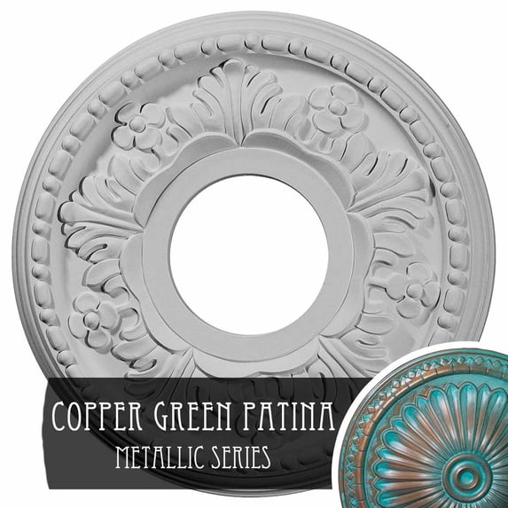 Ekena Millwork 11 7/8"OD x 3 5/8"ID x 7/8"P Helene Ceiling Medallion (Fits Canopies up to 5 1/4"), Hand-Painted Copper Green Patina