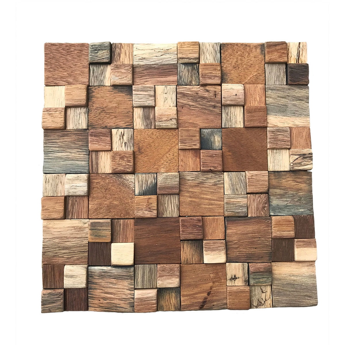 Natural Reclaimed Wood Mosaic Square Wall Tile