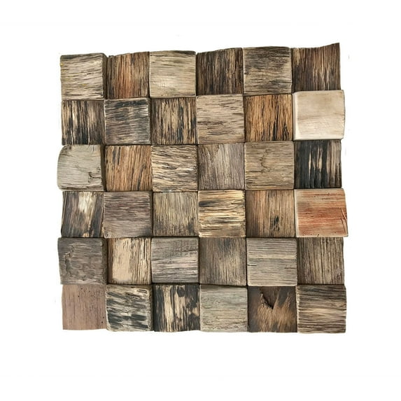 Ekena Millwork 11 7/8"W x 11 7/8"H x 1/2"P Reclaimed Boat Wood Mosaic Wall Tile, Natural Finish (11-Pack)