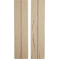Ekena Millwork 11"W x 24"H Rustic Two Board Joined Board-n-Batten Hand Hewn Faux Wood Shutters w/No Batten (Per Pair), Primed Tan