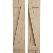 Ekena Millwork 11"W x 24"H Rustic Two Board Joined Board-n-Batten Hand Hewn Faux Wood Shutters w/Z-Board (Per Pair), Primed Tan