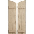 thumbnail image 1 of Ekena Millwork 11"W x 28"H (24 3/8" Low Side) Timberthane Hand Hewn Two Board Joined Board-n-Batten w/Elliptical Top Faux Wood Shutters (Per Pair), Primed Tan, 1 of 6