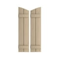 thumbnail image 1 of Ekena Millwork 11"W x 28"H (24 3/8" Low Side) Timberthane Knotty Pine Two Board Joined Board-n-Batten w/Elliptical Top Faux Wood Shutters (Per Pair), Primed Tan, 1 of 6
