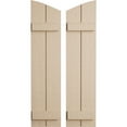 thumbnail image 1 of Ekena Millwork 11"W x 34"H (30 3/8" Low Side) Timberthane Rough Cedar Two Board Joined Board-n-Batten w/Elliptical Top Faux Wood Shutters (Per Pair), Primed Tan, 1 of 6