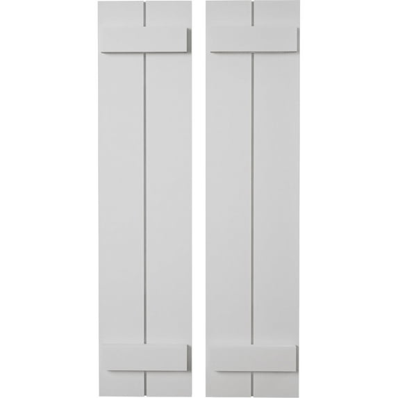 Ekena Millwork 11"W x 36"H Rustic Two Board Joined Board-n-Batten Smooth Faux Wood Shutters (Per Pair), Primed Tan