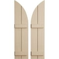 thumbnail image 1 of Ekena Millwork 11"W x 44"H (33" Low Side) Timberthane Rough Cedar Two Board Joined Board-n-Batten w/Quarter Round Arch Top Faux Wood Shutters (Per Pair), Primed Tan, 1 of 6