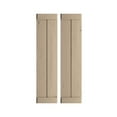 thumbnail image 1 of Ekena Millwork 11"W x 44"H Rustic Two Board Joined Board-n-Batten Knotty Pine Faux Wood Shutters w/End Batten (Per Pair), Primed Tan, 1 of 11