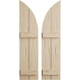 thumbnail image 1 of Ekena Millwork 11"W x 46"H (35" Low Side) Timberthane Pecky Cypress Two Board Joined Board-n-Batten w/Quarter Round Arch Top Faux Wood Shutters (Per Pair), Primed Tan, 1 of 6