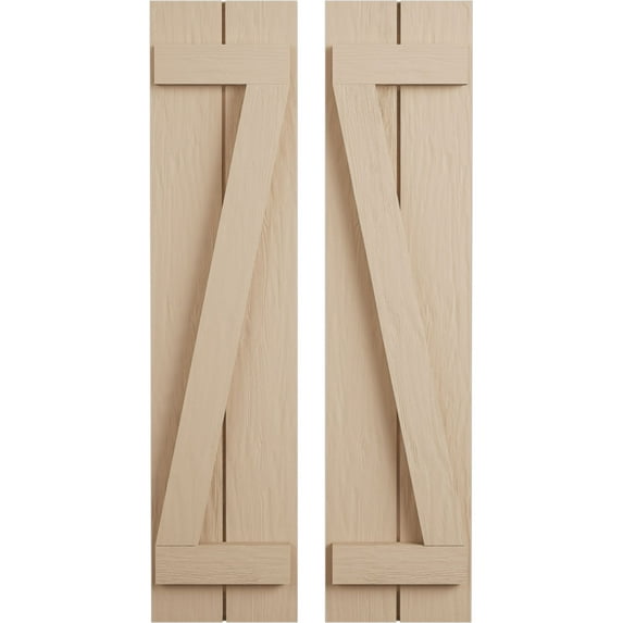 Ekena Millwork 11"W x 54"H Rustic Two Board Joined Board-n-Batten Rough Sawn Faux Wood Shutters w/Z-Board (Per Pair), Primed Tan