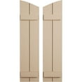 thumbnail image 1 of Ekena Millwork 11"W x 56"H (52 3/8" Low Side) Timberthane Rough Sawn Two Board Joined Board-n-Batten w/Elliptical Top Faux Wood Shutters (Per Pair), Primed Tan, 1 of 6