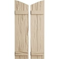 thumbnail image 1 of Ekena Millwork 11"W x 58"H (54 3/8" Low Side) Timberthane Riverwood Two Board Joined Board-n-Batten w/Elliptical Top Faux Wood Shutters (Per Pair), Primed Tan, 1 of 6