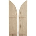 thumbnail image 1 of Ekena Millwork 11"W x 60"H (49" Low Side) Timberthane Hand Hewn Two Board Joined Board-n-Batten w/Quarter Round Arch Top Faux Wood Shutters (Per Pair), Primed Tan, 1 of 6