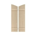 thumbnail image 1 of Ekena Millwork 11"W x 62"H (58 3/8" Low Side) Timberthane Sandblasted Two Board Joined Board-n-Batten w/Elliptical Top Faux Wood Shutters (Per Pair), Primed Tan, 1 of 6