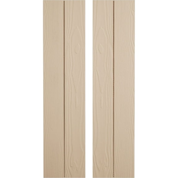 Ekena Millwork 11"W x 64"H Rustic Two Board Joined Board-n-Batten Sandblasted Faux Wood Shutters w/No Batten (Per Pair), Primed Tan