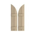 thumbnail image 1 of Ekena Millwork 11"W x 68"H (57" Low Side) Timberthane Knotty Pine Two Board Joined Board-n-Batten w/Quarter Round Arch Top Faux Wood Shutters (Per Pair), Primed Tan, 1 of 6