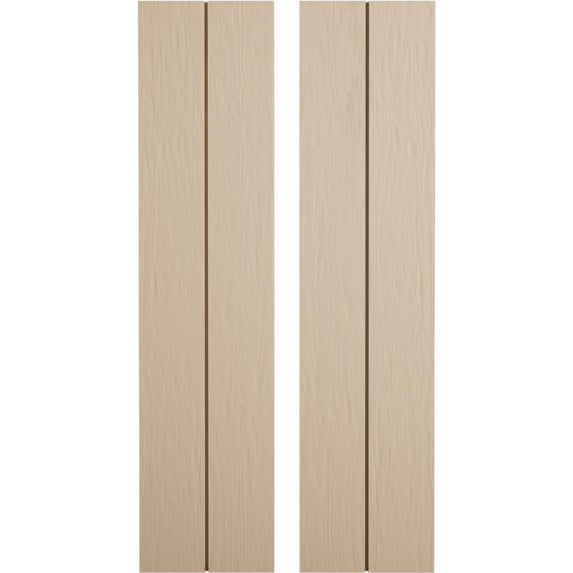 Ekena Millwork 11"W x 70"H Rustic Two Board Joined Board-n-Batten Rough Sawn Faux Wood Shutters w/No Batten (Per Pair), Primed Tan