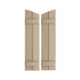 thumbnail image 1 of Ekena Millwork 11"W x 72"H (68 3/8" Low Side) Timberthane Rough Cedar Two Board Joined Board-n-Batten w/Elliptical Top Faux Wood Shutters (Per Pair), Primed Tan, 1 of 6