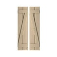 thumbnail image 1 of Ekena Millwork 11"W x 72"H Rustic Two Board Joined Board-n-Batten Knotty Pine Faux Wood Shutters w/Z-Board (Per Pair), Primed Tan, 1 of 11