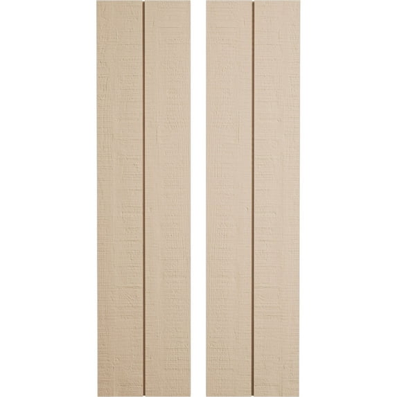 Ekena Millwork 11"W x 72"H Rustic Two Board Joined Board-n-Batten Rough Cedar Faux Wood Shutters w/No Batten (Per Pair), Primed Tan