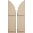 thumbnail image 1 of Ekena Millwork 11"W x 74"H (63" Low Side) Timberthane Sandblasted Two Board Joined Board-n-Batten w/Quarter Round Arch Top Faux Wood Shutters (Per Pair), Primed Tan, 1 of 6