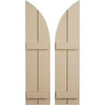 thumbnail image 1 of Ekena Millwork 11"W x 78"H (67" Low Side) Timberthane Rough Sawn Two Board Joined Board-n-Batten w/Quarter Round Arch Top Faux Wood Shutters (Per Pair), Primed Tan, 1 of 6