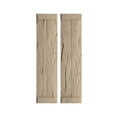thumbnail image 1 of Ekena Millwork 11"W x 78"H Rustic Two Board Joined Board-n-Batten Hand Hewn Faux Wood Shutters w/End Batten (Per Pair), Primed Tan, 1 of 11