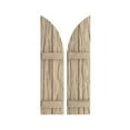 thumbnail image 1 of Ekena Millwork 11"W x 82"H (71" Low Side) Timberthane Riverwood Two Board Joined Board-n-Batten w/Quarter Round Arch Top Faux Wood Shutters (Per Pair), Primed Tan, 1 of 6