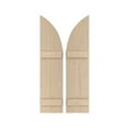 thumbnail image 1 of Ekena Millwork 11"W x 86"H (75" Low Side) Timberthane Sandblasted Two Board Joined Board-n-Batten w/Quarter Round Arch Top Faux Wood Shutters (Per Pair), Primed Tan, 1 of 6