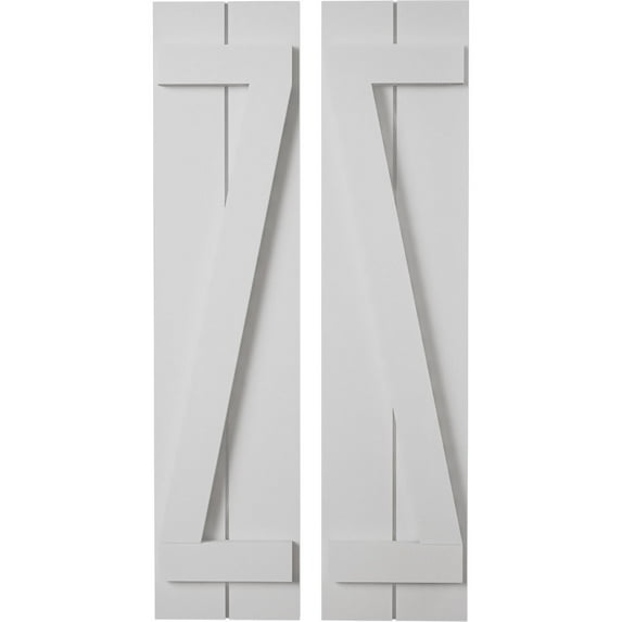 Ekena Millwork 11"W x 88"H Rustic Two Board Joined Board-n-Batten Smooth Faux Wood Shutters w/Z-Board (Per Pair), Primed Tan