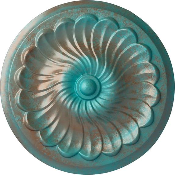 Ekena Millwork 12 1/4"OD x 2 1/4"P Flower Spiral Ceiling Medallion (Fits Canopies up to 2"), Hand-Painted Copper Green Patina