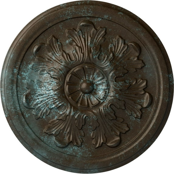 Ekena Millwork 12 3/4"OD x 7/8"P Legacy Acanthus Ceiling Medallion (Fits Canopies up to 3 1/2"), Hand-Painted Bronze Blue Patina
