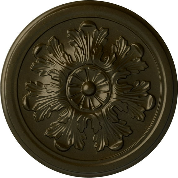 Ekena Millwork 12 3/4"OD x 7/8"P Legacy Acanthus Ceiling Medallion (Fits Canopies up to 3 1/2"), Hand-Painted Green Gold