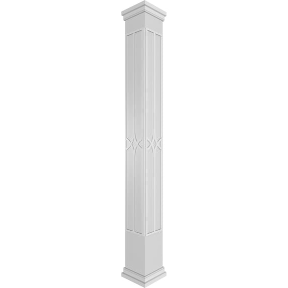 Ekena Millwork 12"W x 10'H Craftsman Classic Square Non-Tapered Cedar Park Fretwork Column w/ Prairie Capital & Prairie Base