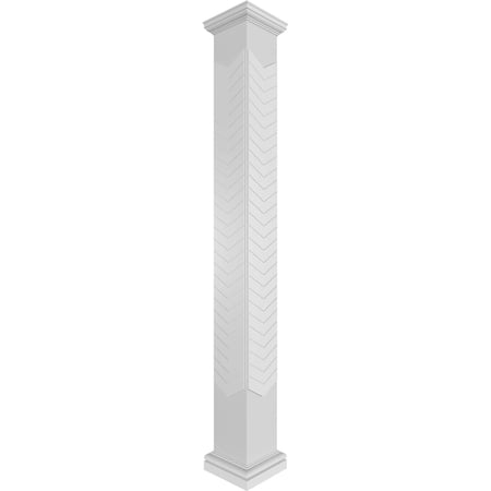 Ekena Millwork 12"W x 10'H Craftsman Classic Square Non-Tapered Chevron Modern Fretwork Column w/ Tuscan Capital & Tuscan Base