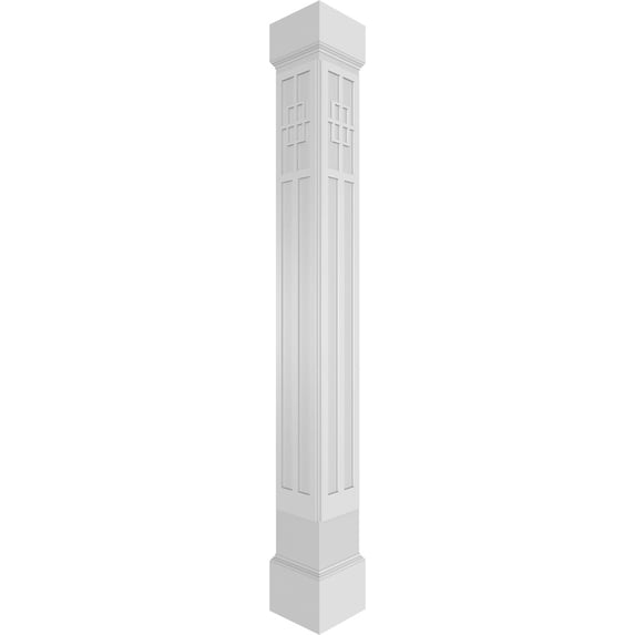 Ekena Millwork 12"W x 10'H Craftsman Classic Square Non-Tapered San Antonio Mission Style Fretwork Column w/ Mission Capital & Mission Base