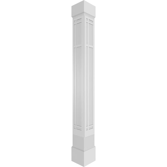 Ekena Millwork 12"W x 10'H Craftsman Classic Square Non-Tapered San Juan Capistrano Fretwork Column w/ Standard Capital & Standard Base