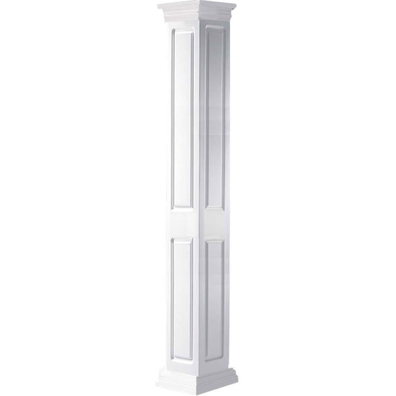 Ekena Millwork 12"W x 12'H Premium Square Non-Tapered Double Raised Panel PVC Endura-Craft Column Wrap Kit, Prairie Capital & Base