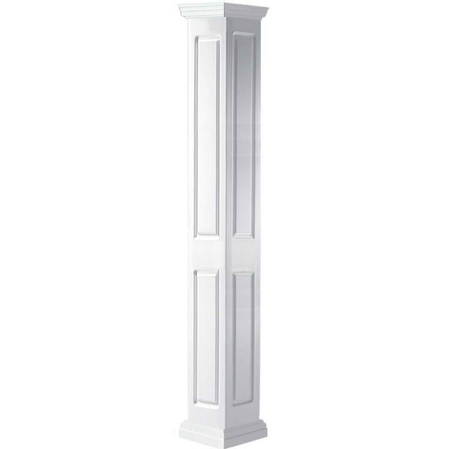 Ekena Millwork 12"W x 12'H Premium Square Non-Tapered Double Raised Panel PVC Endura-Craft Column Wrap Kit, Tuscan Capital & Base