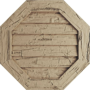 Ekena Millwork 12"W x 12"H Timberthane Hand Hewn Octagonal Faux Wood Non-Functional Gable Vent, Primed Tan